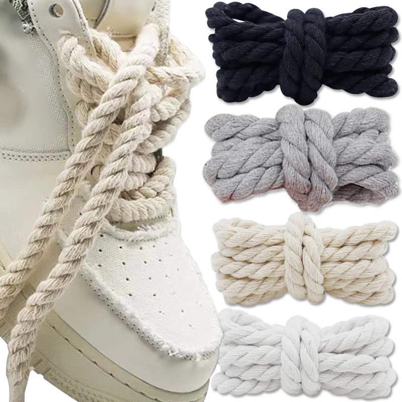 

120-160CM Bold Cotton Linen Twist Weave Shoelaces Solid Color Rope Shoes Laces Trendy Kpop Sport Casual Shoestring Frenulum New