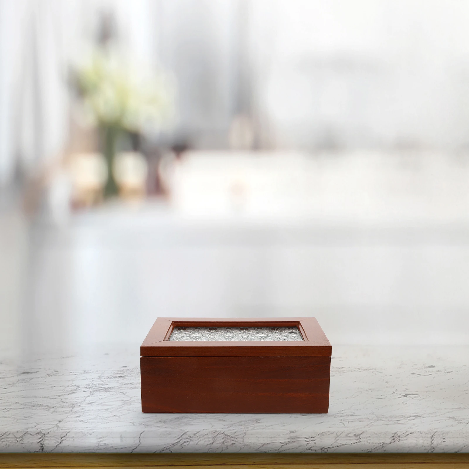 

Solid Wood Storage Box Small Size Vintage Trinket Box Glass Window Jewelry Rings Earrings Necklace Bracelet Dustproof Wooden