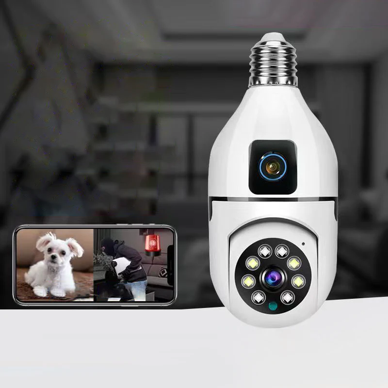 Dual Lens Bulb Camera APP WiFi 1080P Night Vision 360 PTZ Camera Human Tracking CCTV Security Monitor Two Way Talk