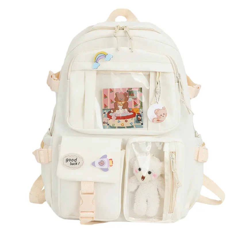 Mochila escolar de nailon con múltiples bolsillos para mujer, morral escolar impermeable para estudiantes, mochila Kawaii para ordenador portátil