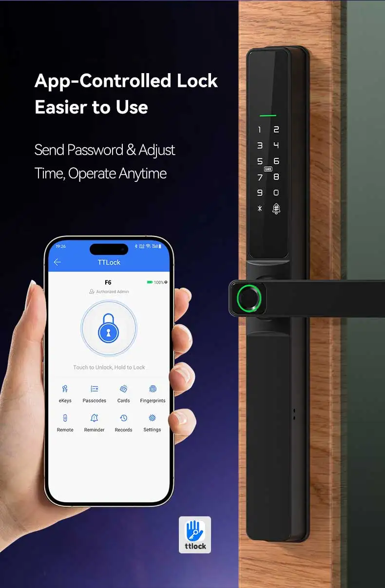 Beginnerr Outside TTlock TUYA Wifi Slim Grill Door Lock Big Handle Angle Fingerprint RFID Card Code 3592 Swing Smart Door Lock