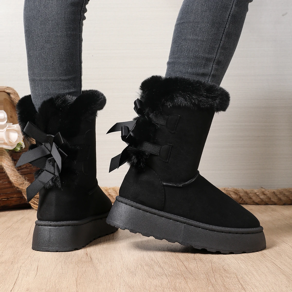 Winter Women Mid-calf Boots Thick Plush Thick Sole Non-slip Fashion Snow Boots Women Solid Color Classic Retro Shoes for Women view 6