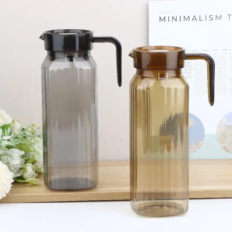 1.1L Large Capacity Ribbed Pitcher With Lid And Handle Transparent Water Jug Drink Storage Pot For Home And Office Use