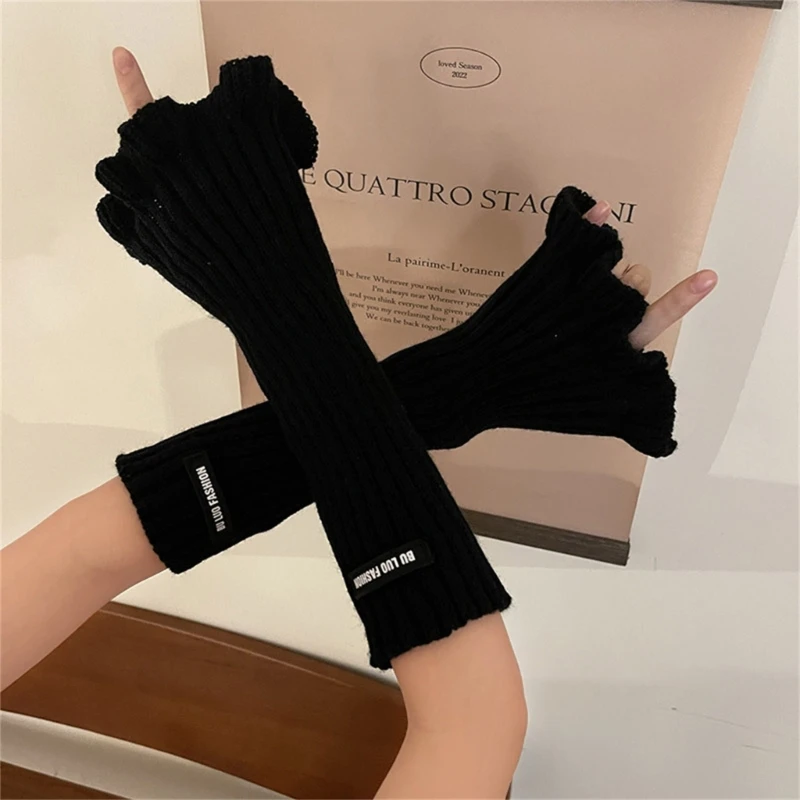 

Girls Lengthen Wrist Crochet Fingerless Gloves Fingerless Keep Warm Trumpet Trim Arm Warmer for Women Winter