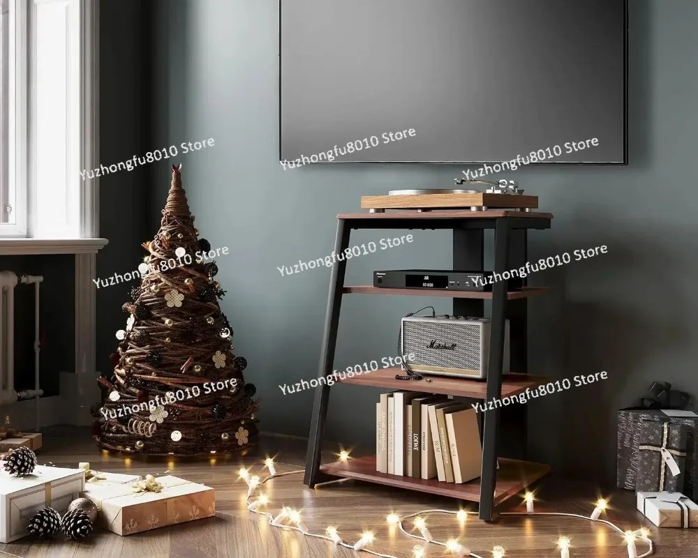 Living Room Kitchen Warehouse Wooden Solid Structure 4 Shelves HiFi Cabinet Wood Steel CD player Stand