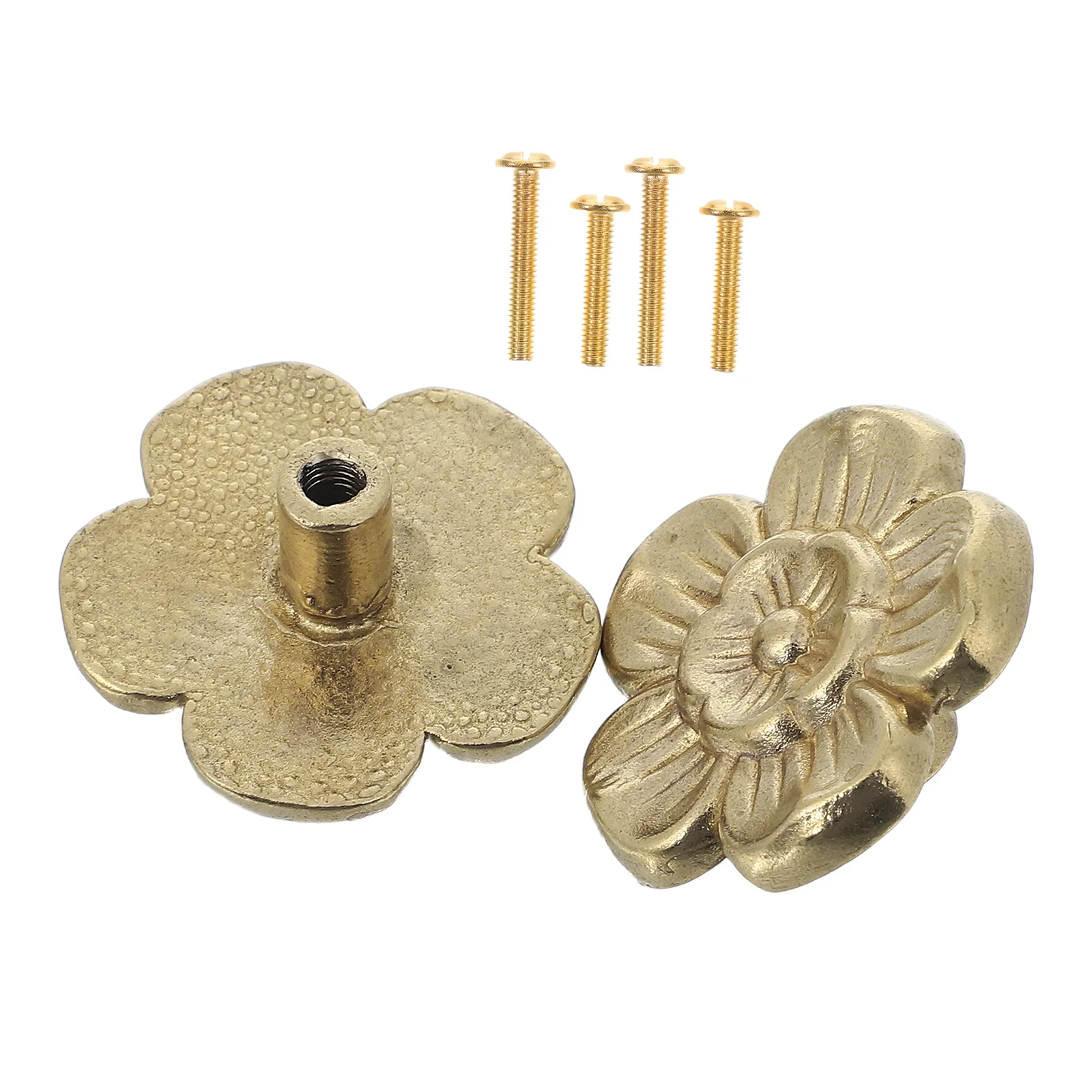 

2pcs Gold Cabinet Knobs Brass Flower Handles Vintage Style Drawer Pulls For Dressers Wardrobes Sturdy Metal Hardware Single Hole
