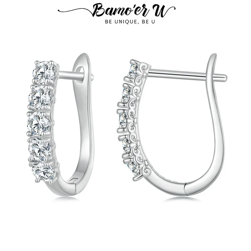 

Bamoer U Moissanite Hoop Earrings 925 Sterling Silver Unique 5 Moissanite Design Certified Earrings Women Fine Jewelry