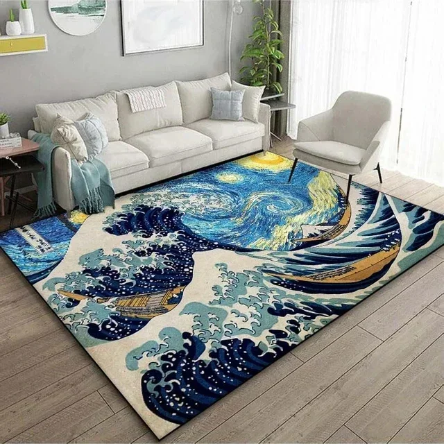 Japanese Art Kanagawa Waves Pattern Floor Rug Living Room Bedroom Bedside Bathroom Floor Mat Area Rug Carpets Home Decor