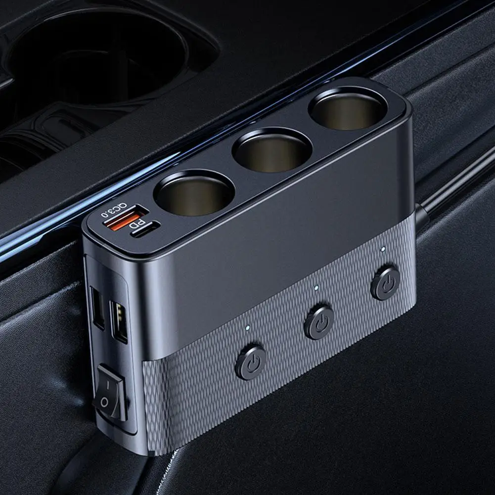 

128 Вт автомобильное зарядное устройство, разветвитель, несколько портов PD30W QC3.0, переключатель прикуривателя, разветвитель прикуривателя, адаптер для сигарет с розеткой C P4T5