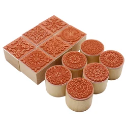 Wooden Emboss Stamps Floral Pattern Round Square Baroque Mandala Lace Texture Rubber Stamp for Ceramic Pottery Polymer Clay Tool
