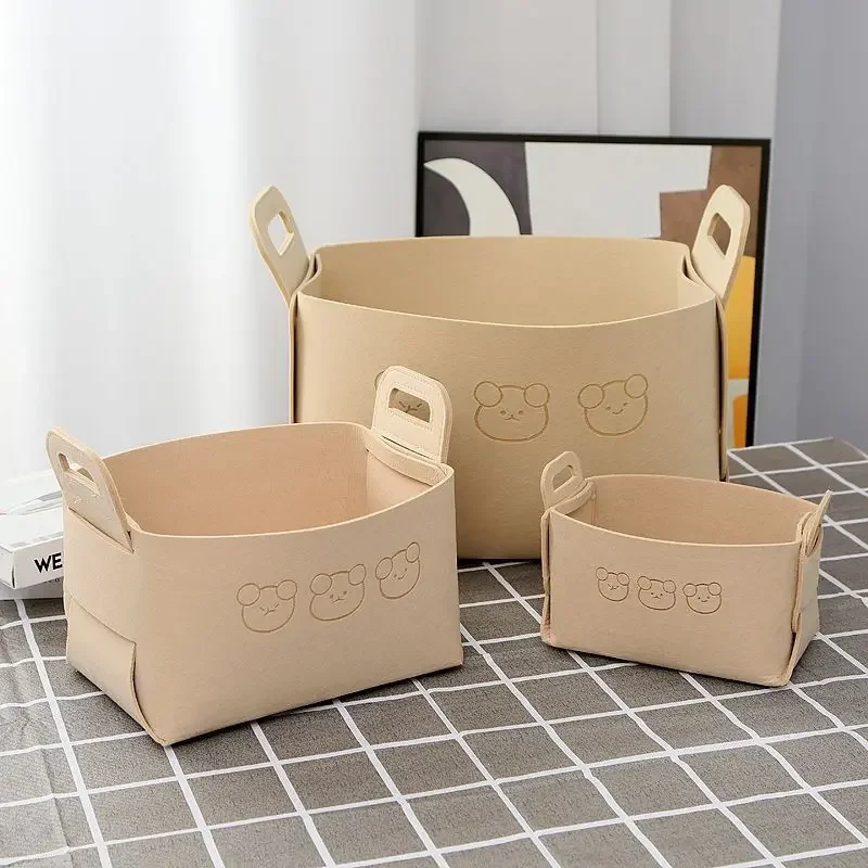 New Folding Felt Storage Basket Desktop Finishing Storage Box Family Portable Luggage Clothes Shoes Storage Bags Supplies