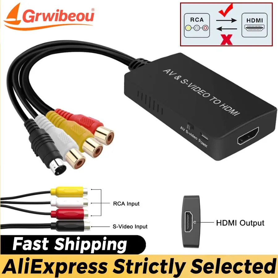 AV S-VIDEO Video To HDMI-compatible Converter Adapter for HDTV DVD STB Compatible with PS2/ PS3 1080P AV RCA CVBS SVideo Adapter