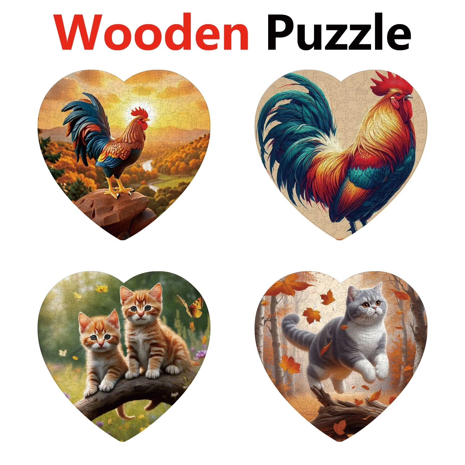 

Heart-shaped Animal Jigsaws For Adult Child Gifts Rooster Cat Puzzles Distinctive Party Game Mysterious Wooden Puzzle