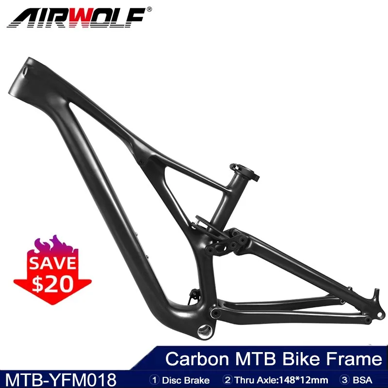 Airwolf 29ER Carbon Mountain Shock Frame 29 Carbon Bike Frame 148*12mm Thru Axle Carbon Disc Brake Bicycle Frame