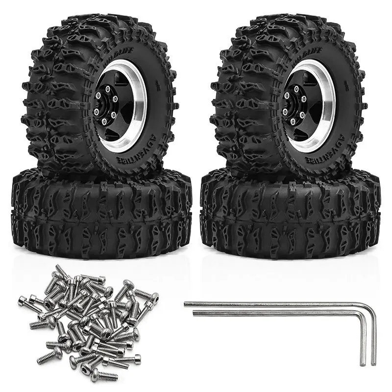 Jeu de pneus de roue à billes en métal, 64mm, 1.3 pouces, pour voiture sur chenilles 1/18 1/24 RC TRX4M SCX24 AX24 FCX24 FCX24M Ascent-18, pièces de mise à niveau