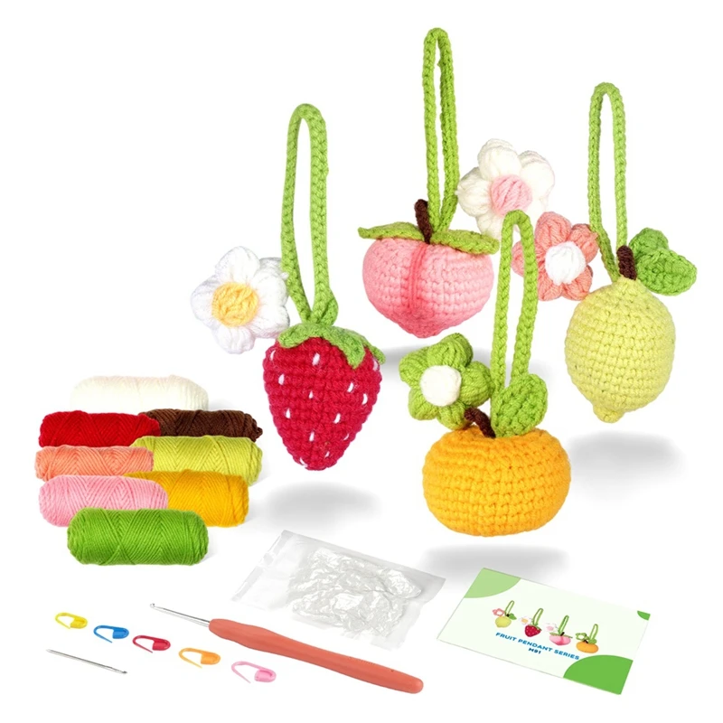 Crochet Kit Accessories For Beginners,Beginner Crochet Fruits Kit For Adults,With Step-By-Step Video Tutorials & Stitches Yarn