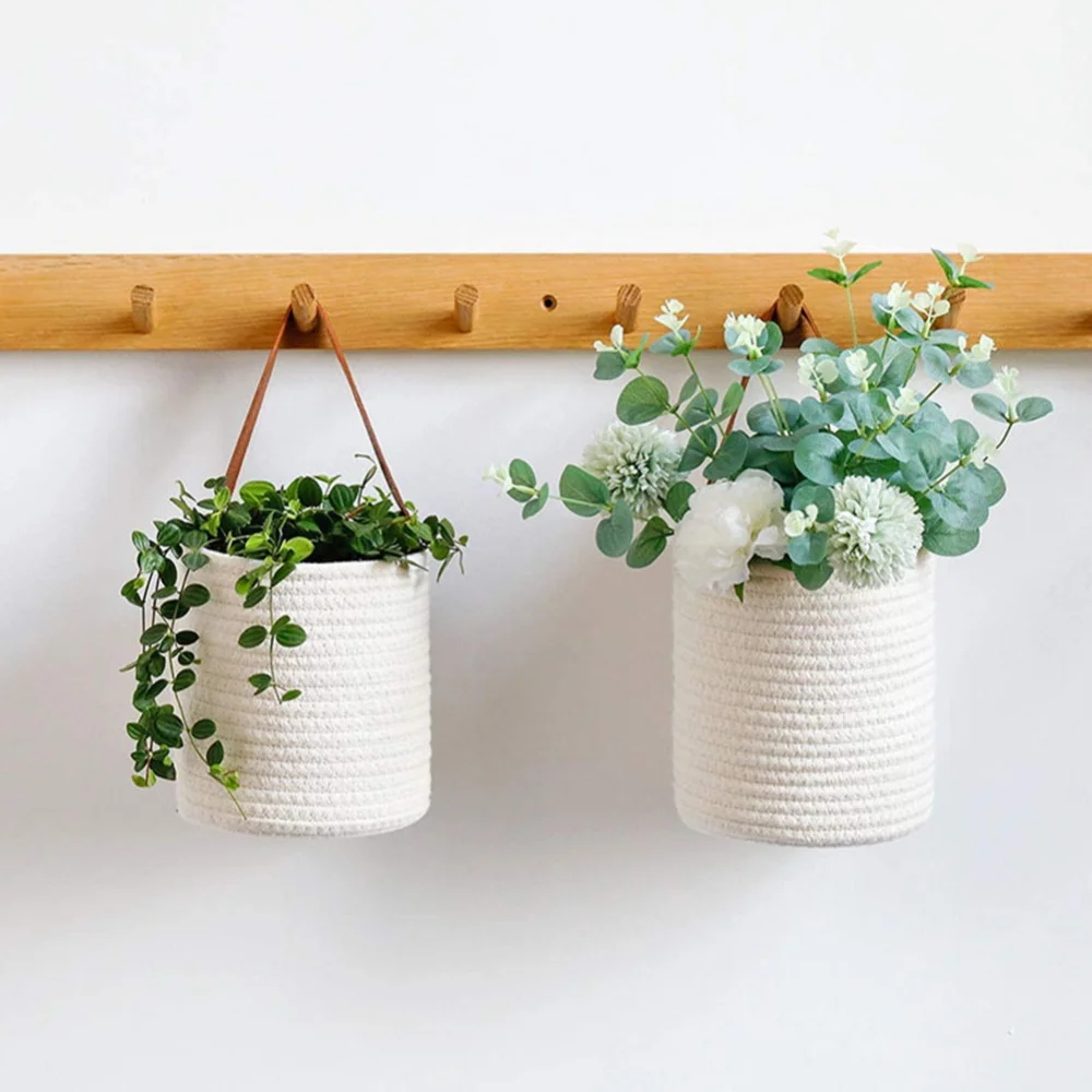 Wall Hanging Flower Basket Pot Woven Cotton Planter Home Storage Baskets For Kitchen Tableware Bathroom Sundries Organizer