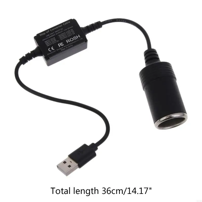 G6DD USB 5V à 12V Cigarette Cigarette 18W Recordier conduite Câble adaptateur d'alimentation 0,36M USB à 12V Adaptateur