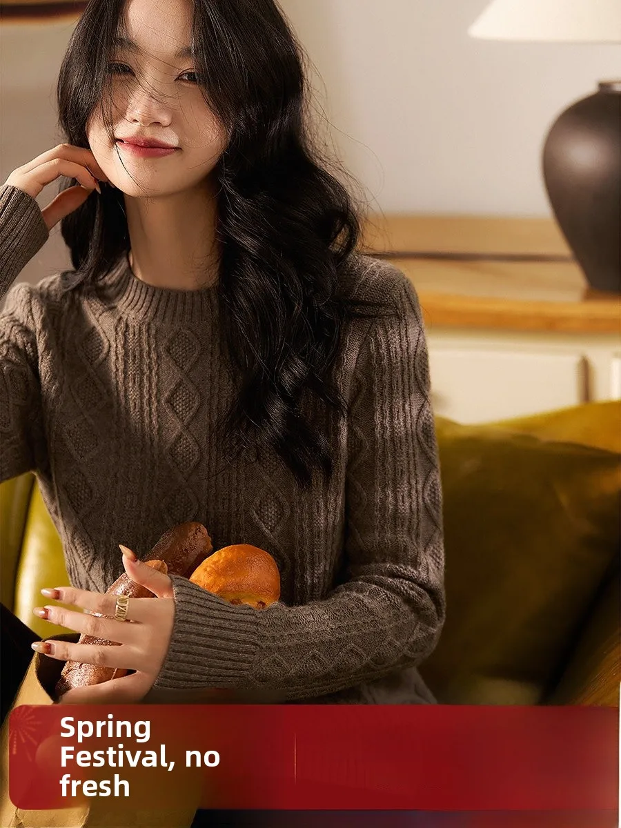 

Xhange Wool Camere Knitted Top Women's Spring 2026 Casual Comfortable Long Sve Diamond Pattern Warm Soft Knitwear