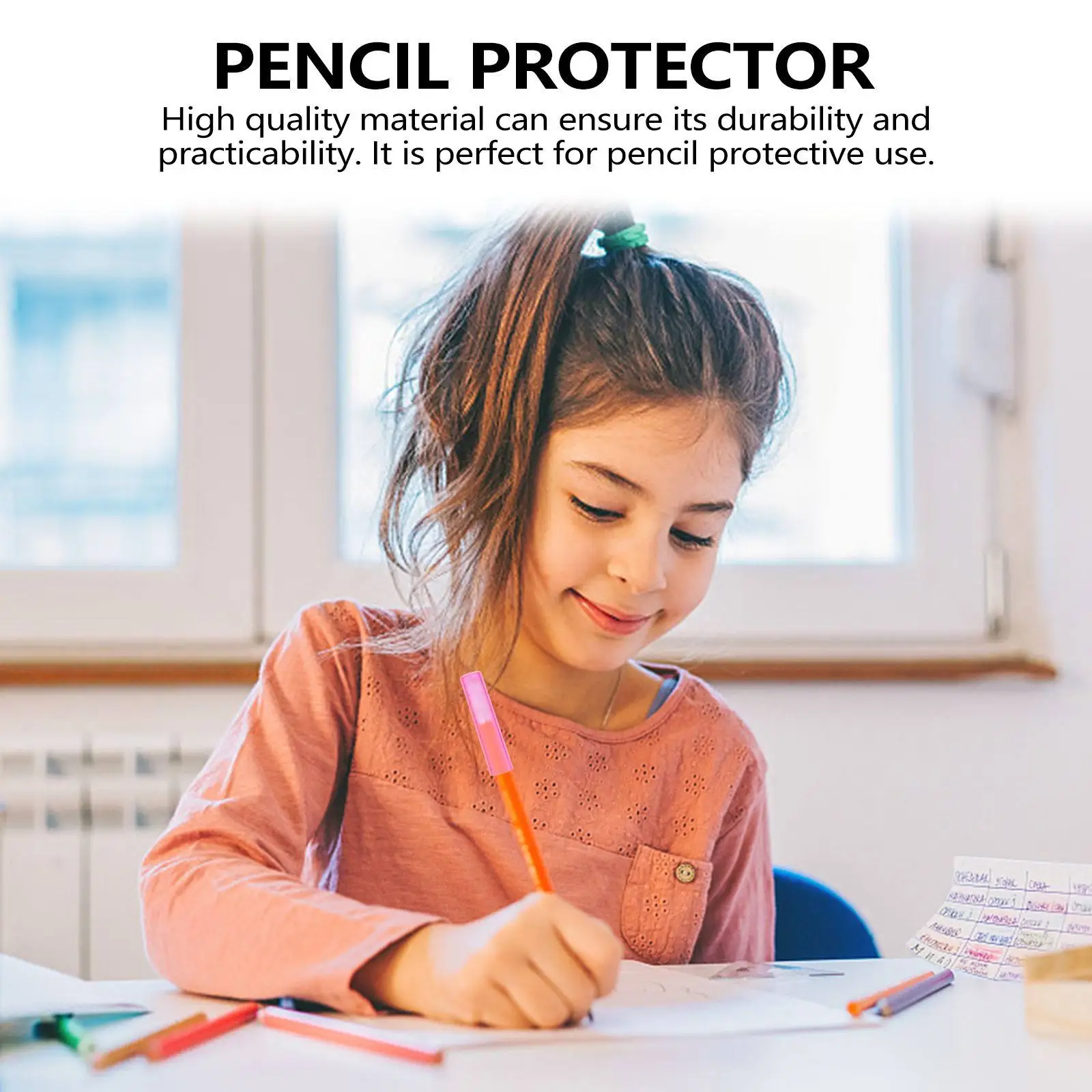 100Pcs Pencil Protective Cover Set Premium Plastic Pencil Extending Cap for Hexagonal Triangular Round Pencils Children Student