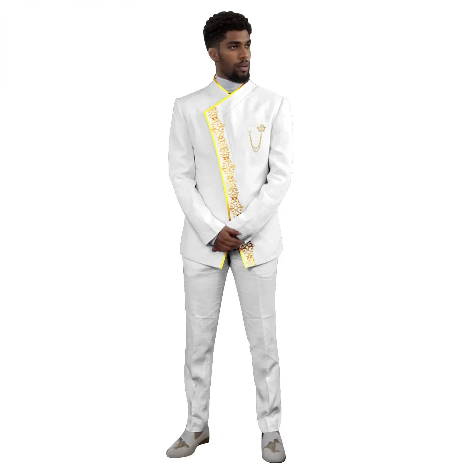New African National Batik Cotton Fashion Men\'s Suit Best Man Groom Dress Men\'s Casual Two-piece Set (top + Pants) Mens Clothes