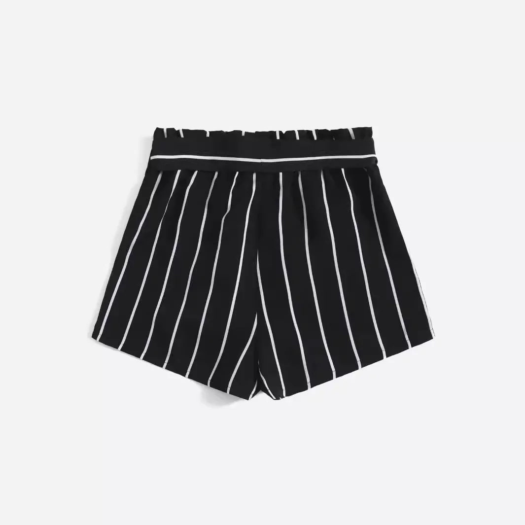 Women\'s Boxer Shorts with Tie Waist Paperbag Waist Black and White Striped Shorts Summer Vacation Beach Outfit