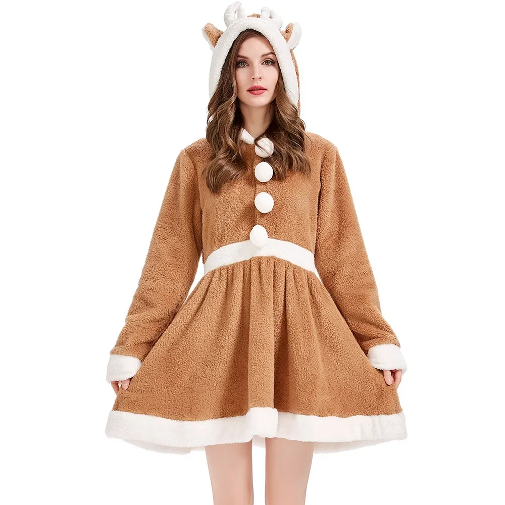 

Adult Women Deer Reindeer Costume Onesies Pajamas Dress Fantasia Christmas Costumes