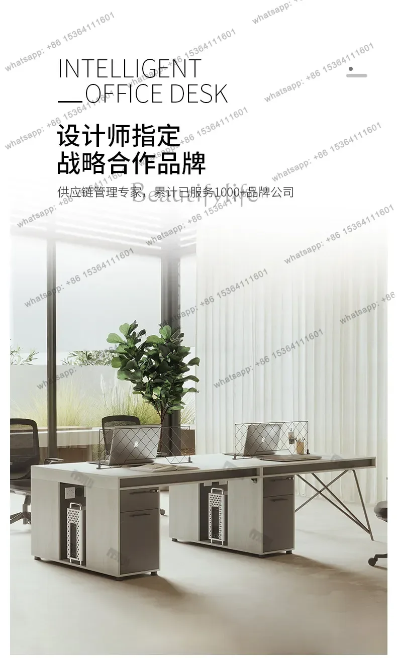 YJ Creative staff desk 4/6 double 4 people 6 workers 2 industrial style designer log style staff