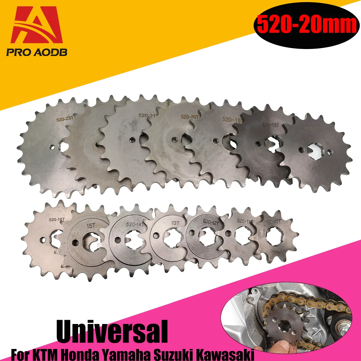 520# Chain 20mm Front Engine Sprocket 10T 11T 12T 13T 14T 15T 16T 17T 18T 19T Teeth For 50cc-125cc ATV Quad Dirt Bike Motorcycle