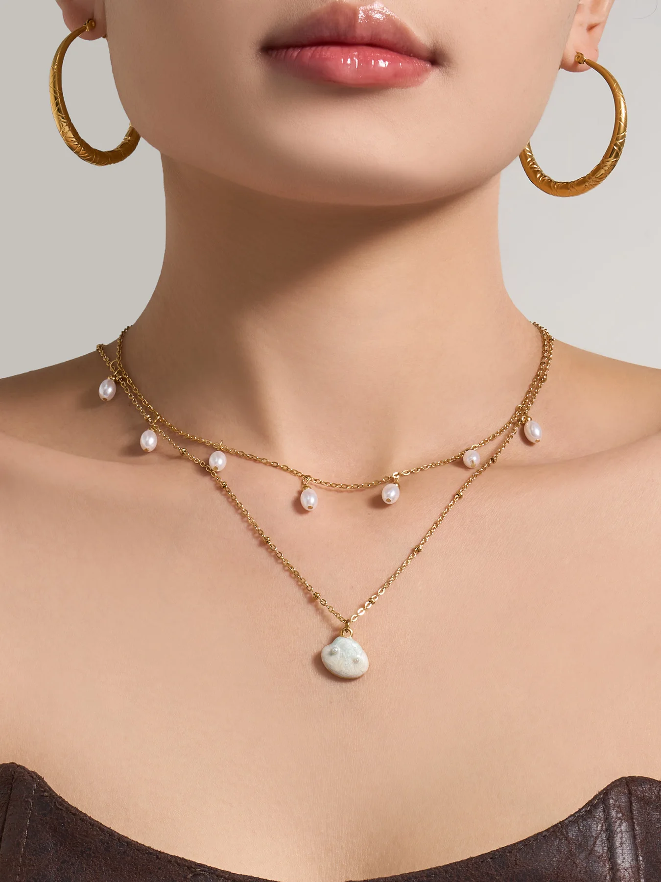 Riesenrad-Halskette im Ozean-Stil mit Muschel-Anhänger für Damen, Wasserdichte Edelstahl-Choker-Kette für Festliche Anlässe – Detail 3