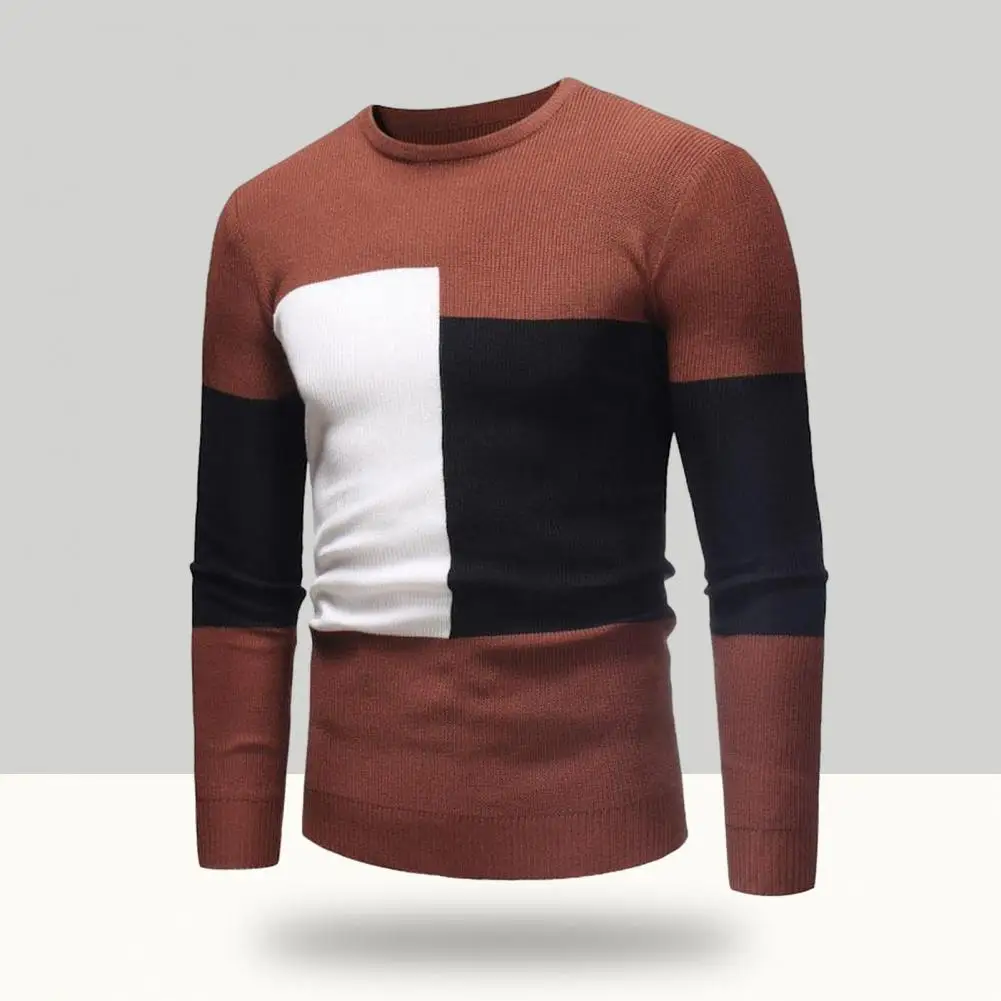 

Men Slim Fit Sweater Stylish Colorblock Men's Sweater Knitted Slim Fit Soft Warm Pullover for Fall/winter Elastic Anti-shrink