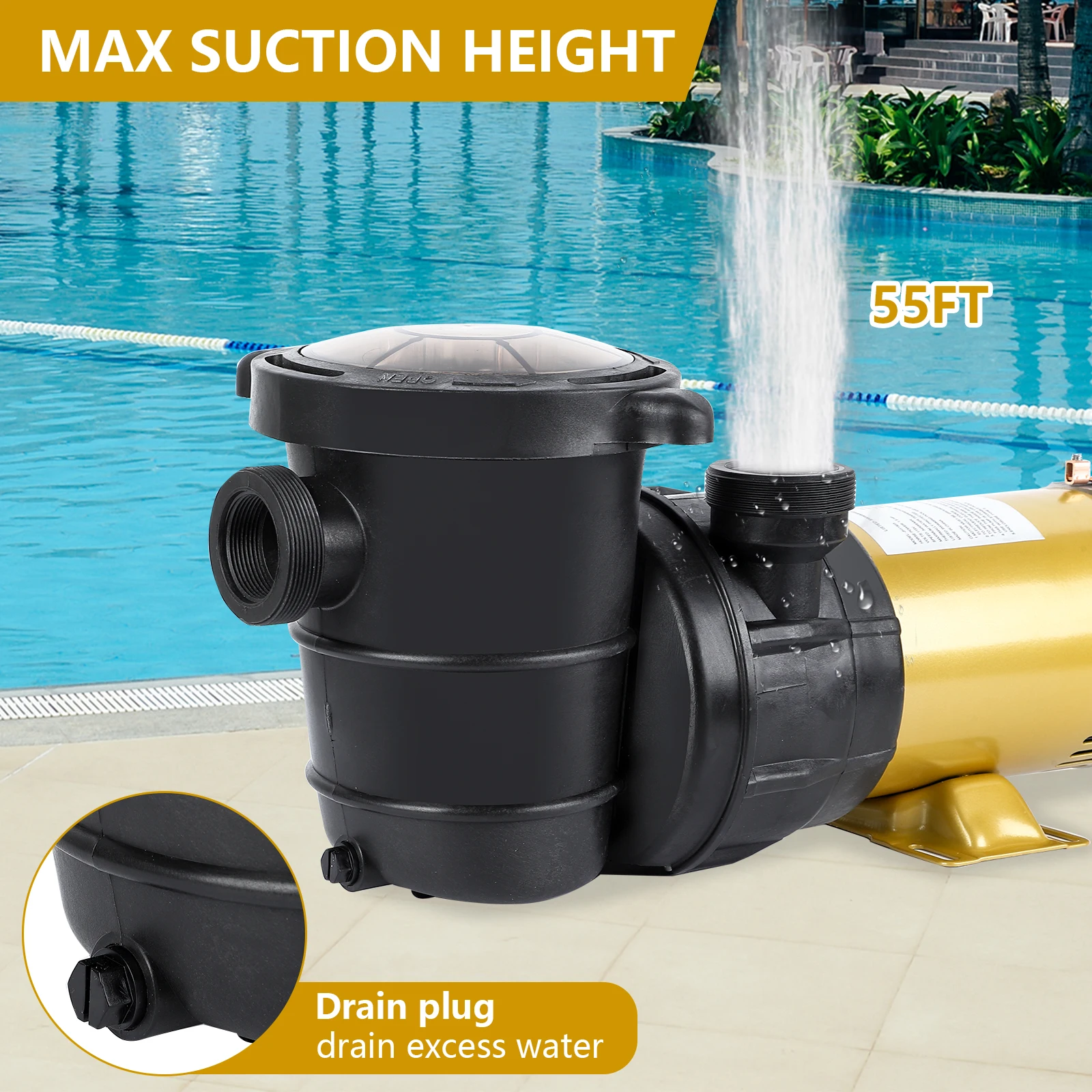 2HP Pool Pump in/Above Ground Water Pump,115V 5568GPH Single Speed High Flow,Swimming Pool Pumps with Filter Basket