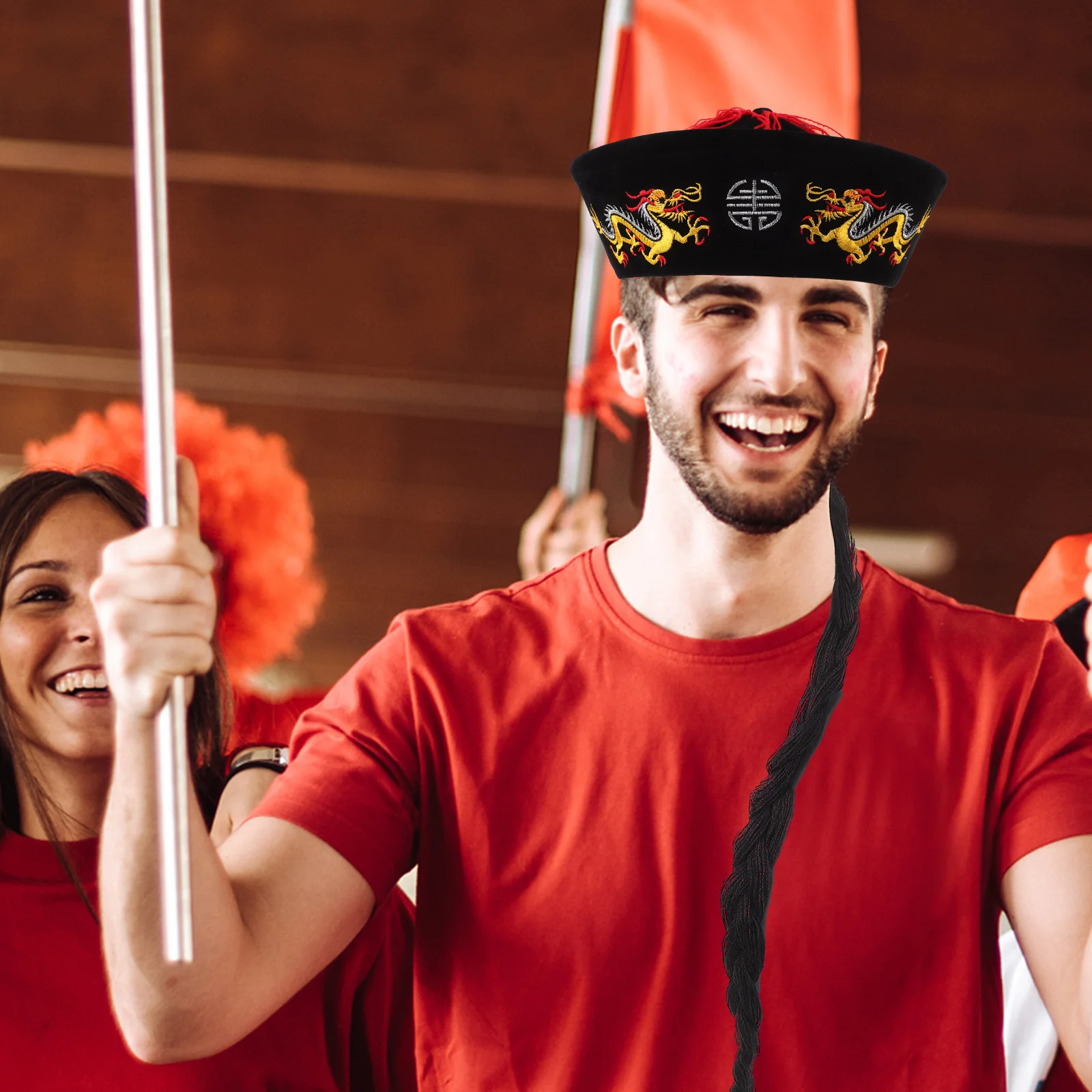 1pc Chinese Black Brocade Hat Qing Dynasty Style Royal Court Official Headwear Traditional Cultural Performance Cosplay Prop