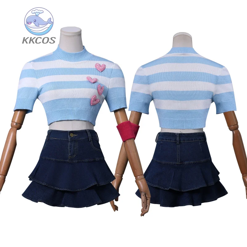 بلوم تأثيري Win Clubb أنيمي زي جيراي كي الفتيات ريترو مخطط محبوك القلب جميل تي شيرتات قصيرة الاكمام فستان قصير كوس KK