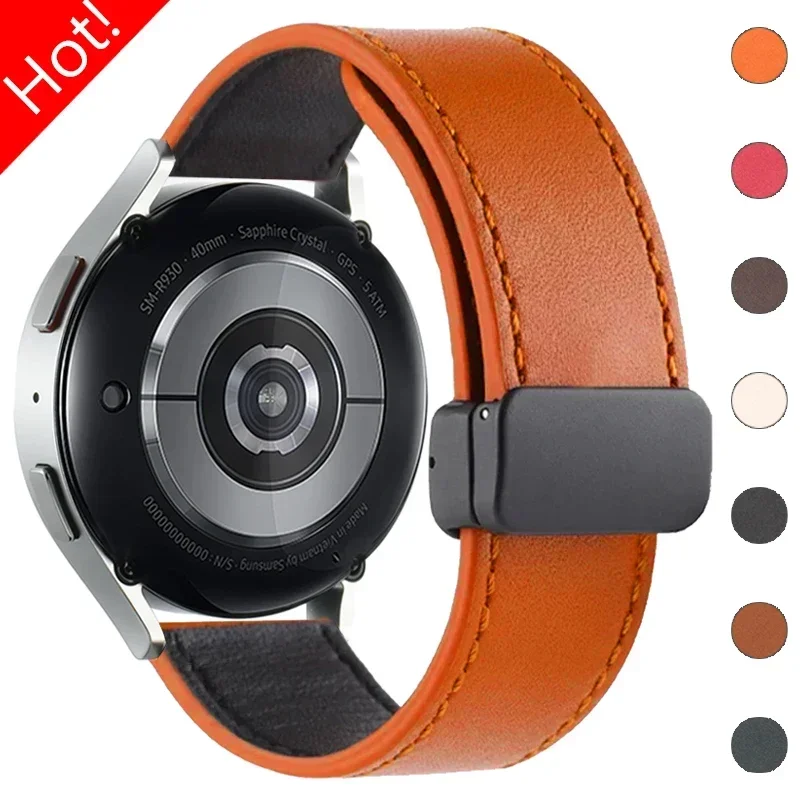 20mm Leather Strap for Samsung Galaxy Watch 7 6 5 4 44/40mm 5Pro 45mm 6Classic Magnetic Buckle Band for Huawei Watch 3 GT2 42mm