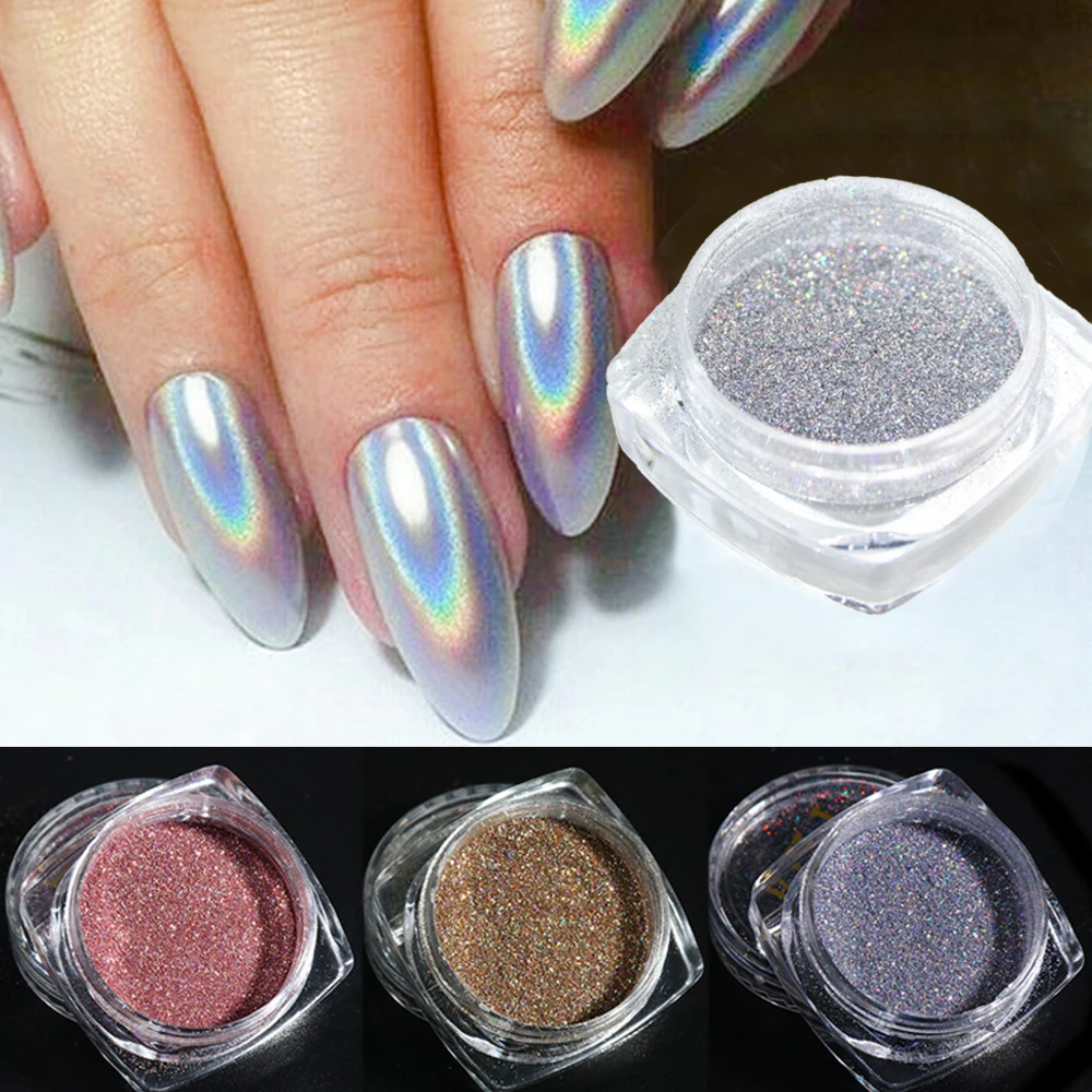 

Holographic Nail Powder Chrome Laser Metal Mirror Effect Nail Glitter Decoration Rainbow Shinning Rub Dust Flakes Chrome Pigment