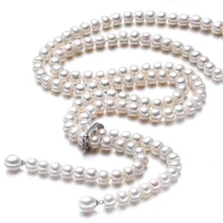 Classic Pearl Sweater Chain Real Natural Freshwater Pearl Pendant Necklace For Women Fashion Gift 2023