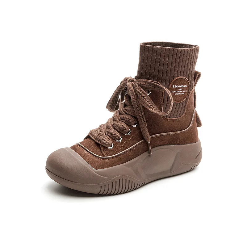

Cowhide High-top Boots Short Boots Are Versatile for Women Mid-calf Leather Skinny Boots Autumn and Winter Casual Women's Shoes