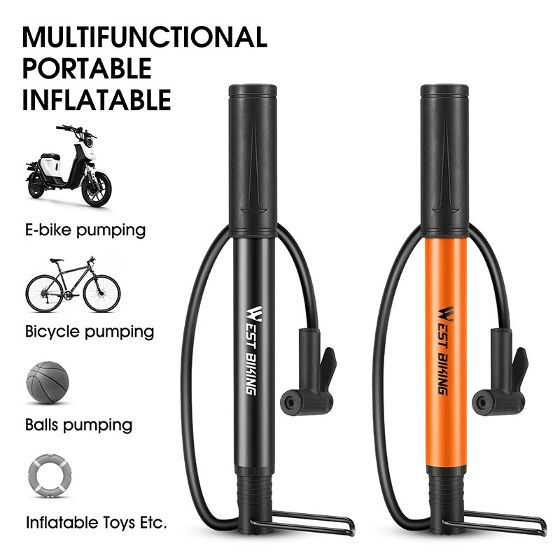 WEST BIKING Portable Bike Pump 90PSI Schrader/Presta Valve Inflator MTB Road Bike Motorcycle E-bike Pump Bike Accessories