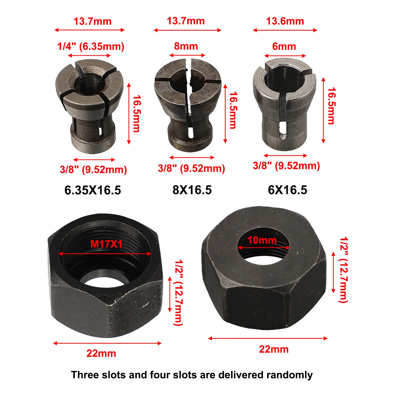 5 Pcs M17 6 6.35 8mm Collet Chuck Adapter With Nut Engraving Trimming Machine Router Angle Grinder Chuck Power Tool Accessories