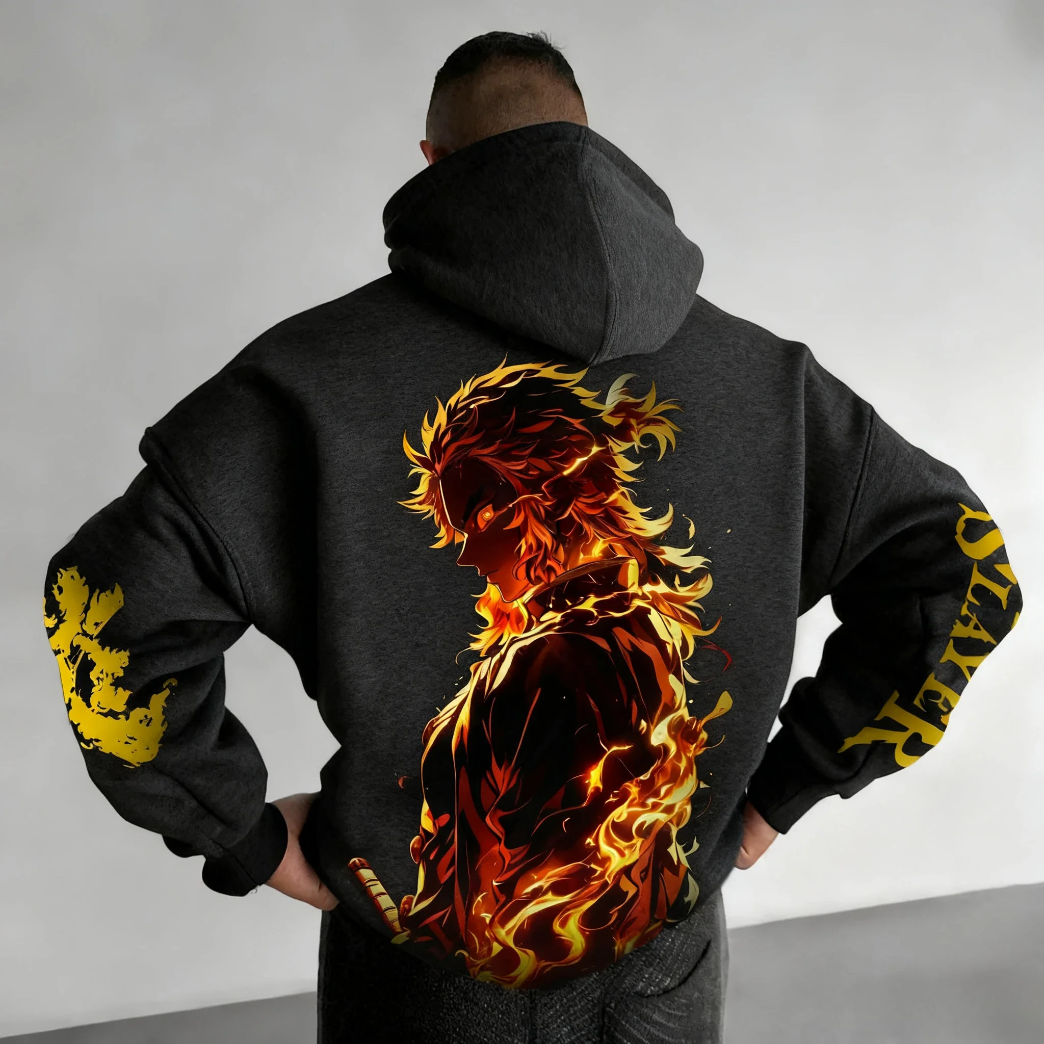 Demon Slayer 2026 Otoño/Invierno Sudadera con capucha para hombre Rengoku Kyoujurou Anime impreso deportes Casual Harajuku suéter para padres e hijos