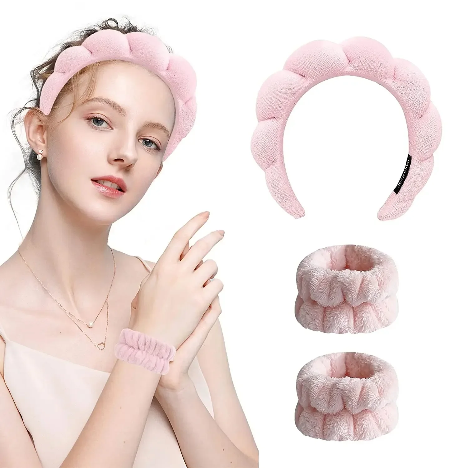 3Pcs Fashion Washing Headband Wristbands Scrunchies Puffy Headband Spa Bubble Headband For Face Washing Makeup Shower Skincare