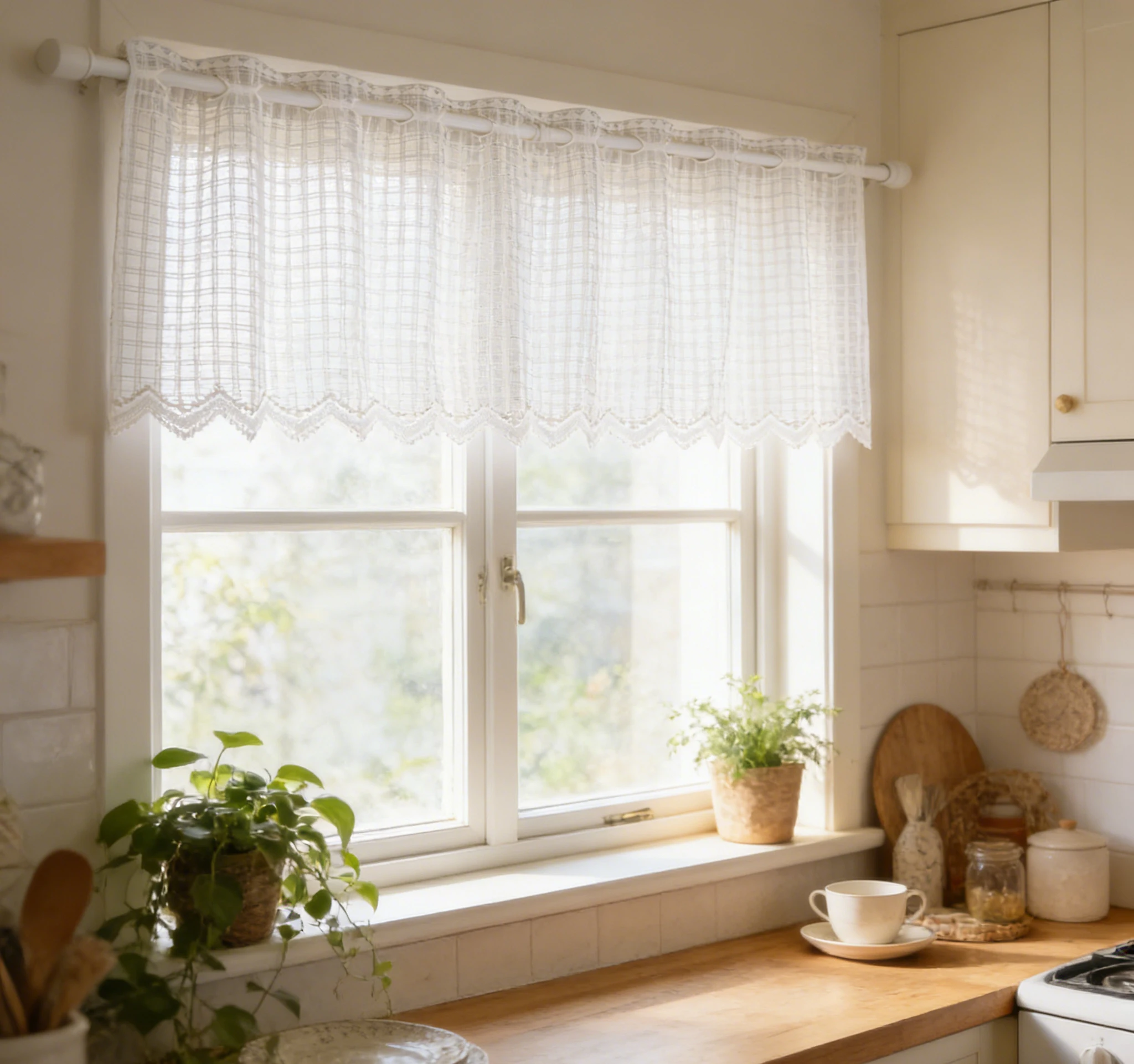 1pc Nordic Minimalist Style Small Grid Coffee-Colored Decorative Blackout Curtains Mid-Length Kitchen Window Treatment