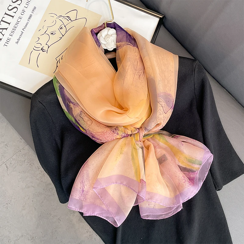 New Spring Large Female Summer Silk Thin Hijab Wraps Women Elegant Floral Scarf Shawl Pashmina Beach Stoles Bufanda Foulard 2023