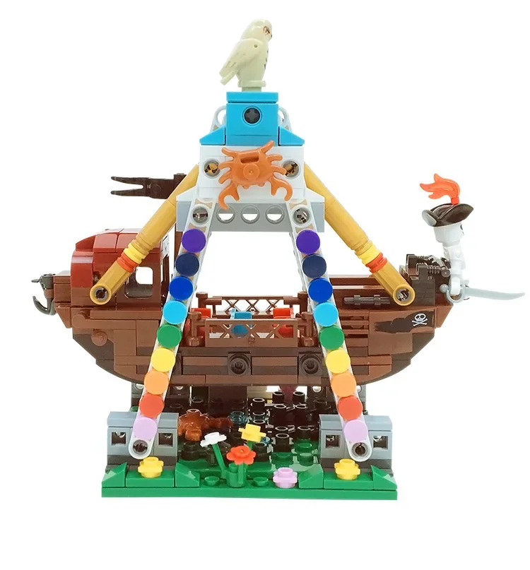 [New] 520Pcs/set DIY Amusement park swing pirate ship Building blocks toy funny assembles game toy child kids gift