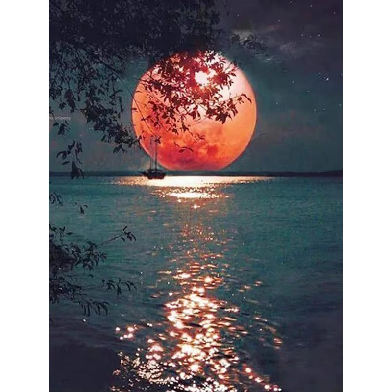 

Moon Tree Picture Cross Stitch Kits Patterns printed Canvas Embroidery Sets 11CT DIY Hand Embroidery Crafts Living Room