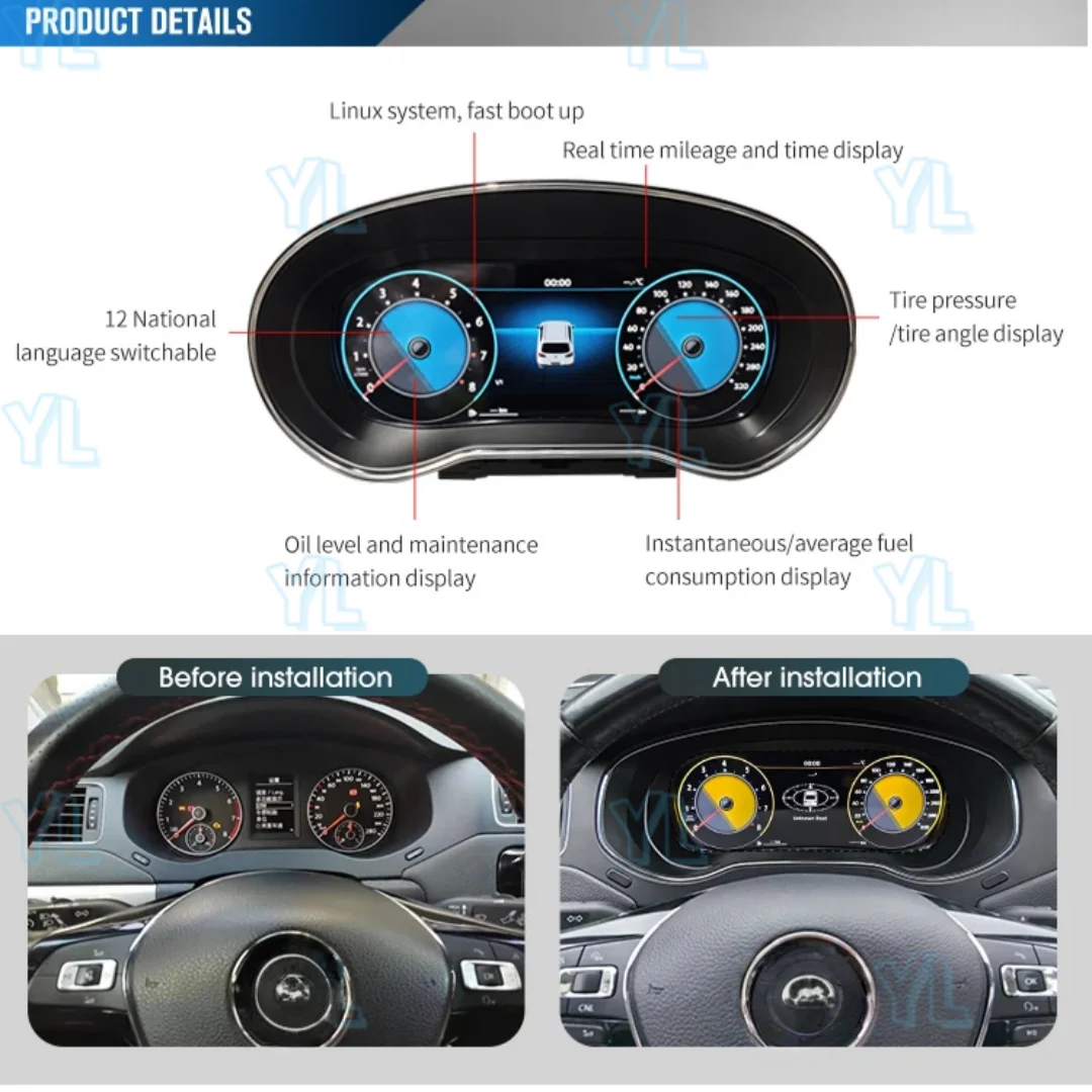 NPLL Car Digital Cluster Instrument For Volkswagen POLO 2009-2016 Dashboard Panel Virtual Cockpit Speed Meter Display Odometer