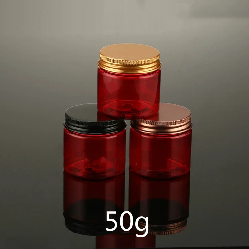 

50g Red Plastic Empty Jar 50ml Cosmetic Makeup Lotion Cream Container Candy Tea Storage Pill Travel Refillable Bottle 10pcs