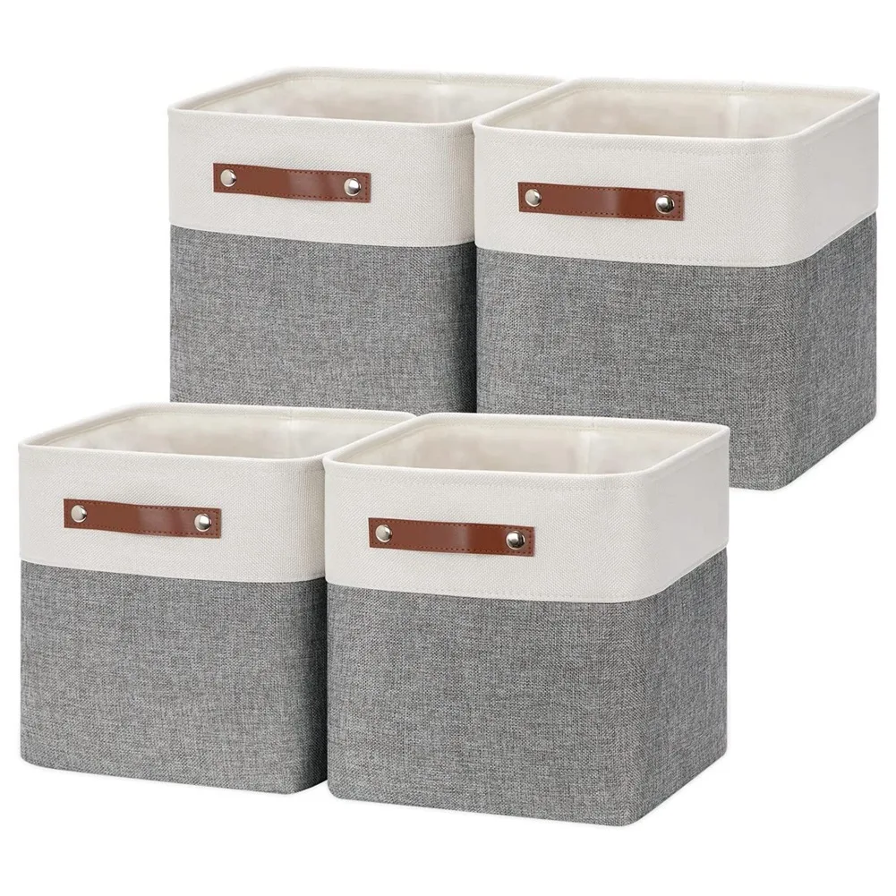 

Fabric Square Storage Baskets Bins Square Baskets 11 inchX11inch Set of 4 Foldable Storage Square Bin Basket for Shelves