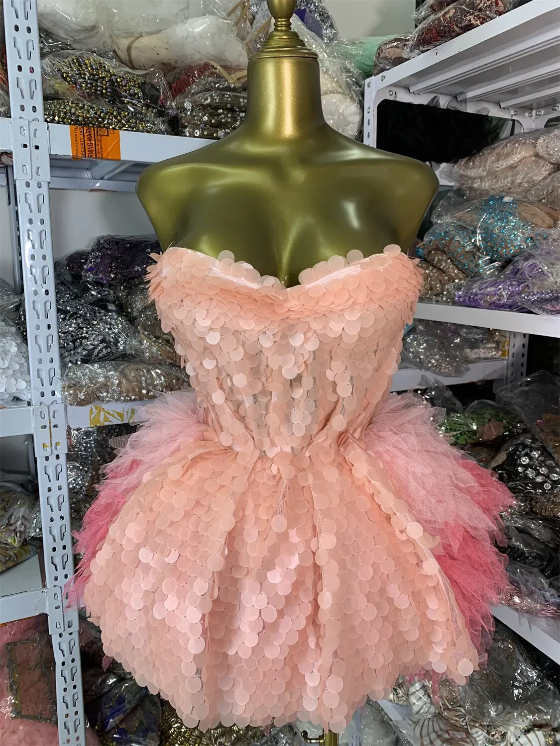 Women Evening Club Party Outfit Blingbling Sparkly SEequines Strapless Top And TUTU Mini Skirt Two Piece Sets Stage Costumes